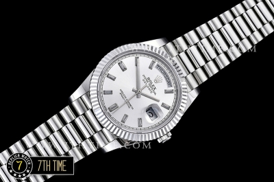 DayDate 228206 SS/SS Fluted Bezel Silver White Dial with Diamond Markers Swiss 2836