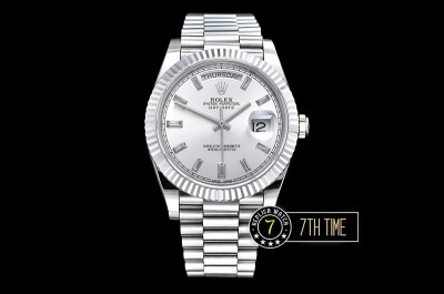 DayDate 228206 SS/SS Fluted Bezel Silver White Dial with Diamond Markers Swiss 2836