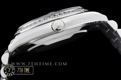 DayDate 228206 SS/SS Diamonds Crested Bezel Silver White Dial with Baugette Diamond Markers Swiss 2836
