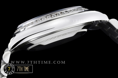 DayDate 228206 SS/SS Diamonds Crested Bezel Silver White Dial with Baugette Diamond Markers Swiss 2836