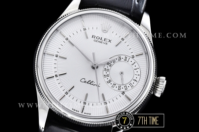 Cellini Date 39mm White Guilloche Dial with Stick Markers Black Croc Print Calf Leather Strap