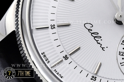 Cellini Date 39mm White Guilloche Dial with Stick Markers Black Croc Print Calf Leather Strap