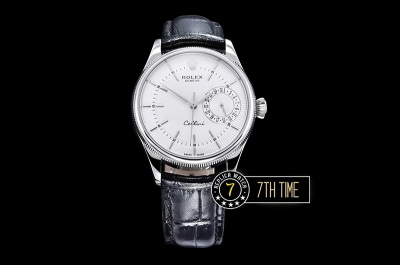 Cellini Date 39mm White Guilloche Dial with Stick Markers Black Croc Print Calf Leather Strap