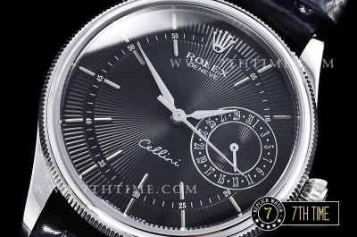 Cellini Date 39mm Black Guilloche Dial with Stick Markers Black Croc Print Calf Leather Strap