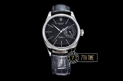Cellini Date 39mm Black Guilloche Dial with Stick Markers Black Croc Print Calf Leather Strap