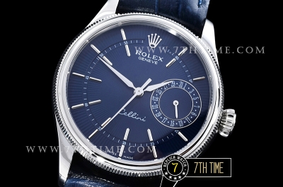 Cellini Date 39mm Blue Guilloche Dial with Stick Markers Blue Croc Print Calf Leather Strap