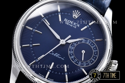 Cellini Date 39mm Blue Guilloche Dial with Stick Markers Blue Croc Print Calf Leather Strap