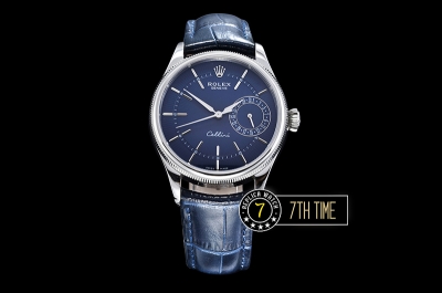 Cellini Date 39mm Blue Guilloche Dial with Stick Markers Blue Croc Print Calf Leather Strap