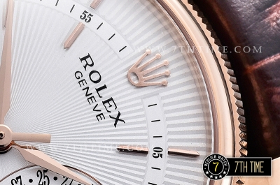 Cellini Date 39mm 18K Rose Gold Thick Plated on SS Steel White Guilloche Dial with Rose Gold Stick Markers Brown Croc Print Calf Leather Strap