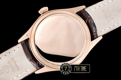 Cellini Date 39mm 18K Rose Gold Thick Plated on SS Steel White Guilloche Dial with Rose Gold Stick Markers Brown Croc Print Calf Leather Strap