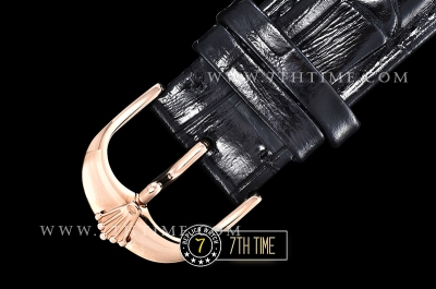 Cellini Date 39mm 18K Rose Gold Thick Plated on SS Steel Black Guilloche Dial with Rose Gold Stick Markers Black Croc Print Calf Leather Strap