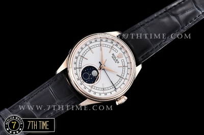 Cellini 50535 Moonphase 18K Rose Gold Thick Plated on SS Steel 316F White Dial with Numeral Markers Black Embossed Croc Print Calf Leather Strap