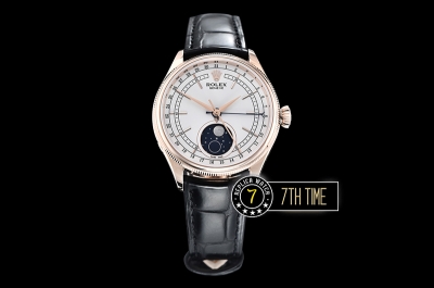 Cellini 50535 Moonphase 18K Rose Gold Thick Plated on SS Steel 316F White Dial with Numeral Markers Black Embossed Croc Print Calf Leather Strap