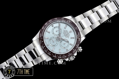 Daytona Plat Diamonds Ceramic Bezel SS/SS Ice Blue Dial A7750 Mod