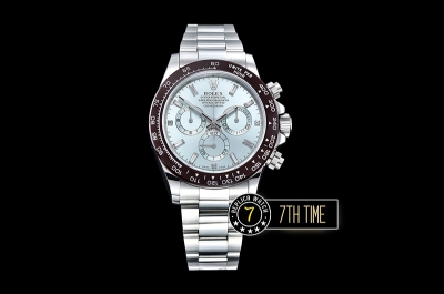 Daytona Plat Diamonds Ceramic Bezel SS/SS Ice Blue Dial A7750 Mod