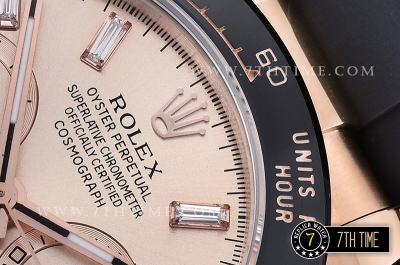 Daytona Ceramic Bezel RG/RU Rose Gold Dial Baguette Diamond Ultimate A7750 Mod