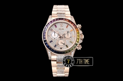 Daytona 116595 Rainbow RG/RG Full Diamond Paved Dial Dial A7750 4130 Mod