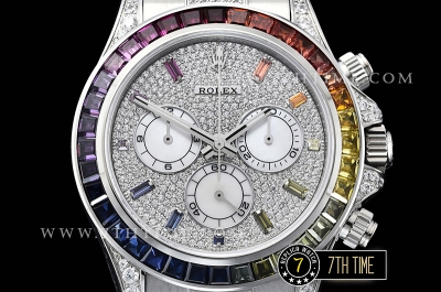Daytona 116599 Rainbow SS/SS Full Diamond Paved Dial Dial A7750 4130 Mod
