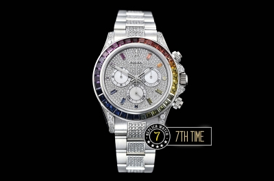 Daytona 116599 Rainbow SS/SS Full Diamond Paved Dial Dial A7750 4130 Mod