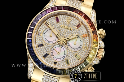 Daytona 116598 Rainbow YG/YG Full Diamond Paved Dial Dial A7750 4130 Mod