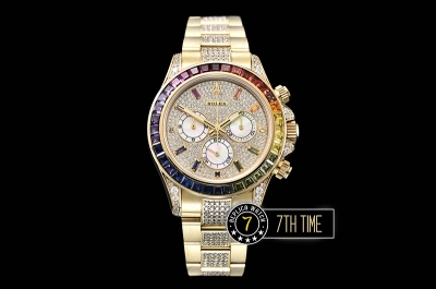 Daytona 116598 Rainbow YG/YG Full Diamond Paved Dial Dial A7750 4130 Mod