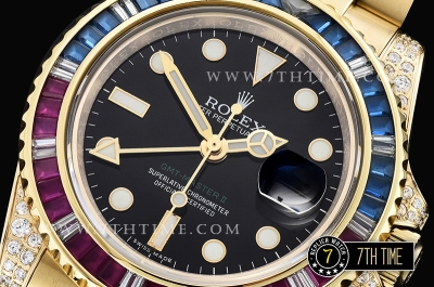 GMT Master II Red/Blue Rubies YG/YG Black Dial A3186 Mod