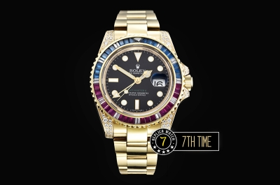 GMT Master II Red/Blue Rubies YG/YG Black Dial A3186 Mod