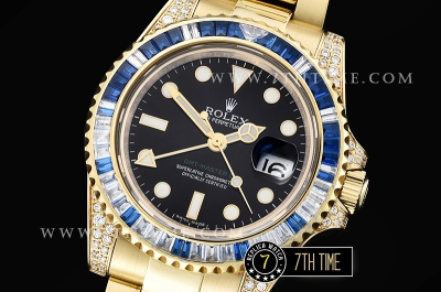 GMT Master II Blue/White Rubies YG/YG Black Dial A3186 Mod