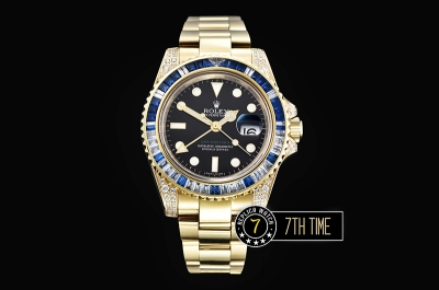 GMT Master II Blue/White Rubies YG/YG Black Dial A3186 Mod