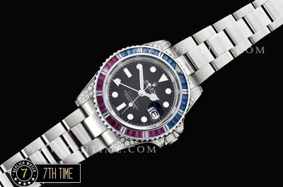 GMT Master II Red/Blue Rubies SS/SS Black Dial A3186 Mod