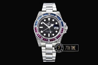 GMT Master II Red/Blue Rubies SS/SS Black Dial A3186 Mod