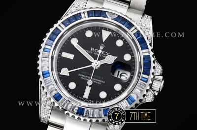 GMT Master II Blue/White Rubies SS/SS Black Dial A3186 Mod