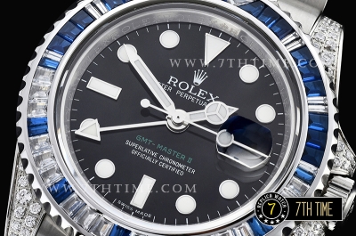 GMT Master II Blue/White Rubies SS/SS Black Dial A3186 Mod