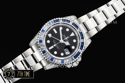 GMT Master II Blue/White Rubies SS/SS Black Dial A3186 Mod