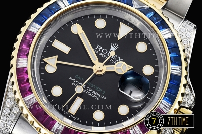 GMT Master II Red/Blue Rubies Two Tone YG/SS Black Dial A3186 Mod