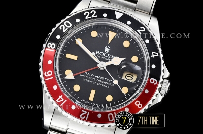 GMT Master Ref.1675 Coke Red/Black Color Bezel Black Dial with Patina Colored Dot Markers Swiss 2836 Mod