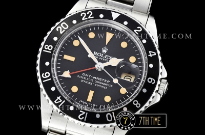 GMT Master Ref.1675 Black Color Bezel Black Dial with Patina Colored Dot Markers Swiss 2836 Mod