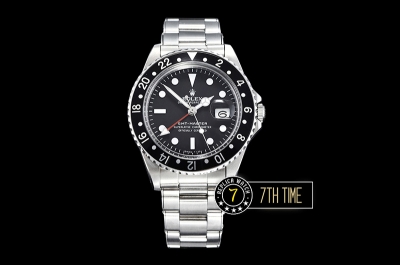 GMT Master Ref.1675 Black Color Bezel Black Dial with Luminova White Colored Dot Markers Swiss 2836 Mod
