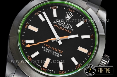 Milgauss Pro Hunter 116400 Black Dial Thick PVD Coated on SS Bracelet Asia 3131