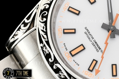 Milgauss 116400M Special Engraved Case Solid Sterling Silver 925 Bezel White Dial with Orange Markers Asia 2836