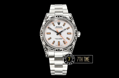 Milgauss 116400M Special Engraved Case Solid Sterling Silver 925 Bezel White Dial with Orange Markers Asia 2836