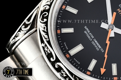 Milgauss 116400M 40MM Special Engraved Case Solid Sterling Silver 925 Bezel Black Dial with White Markers Asia 2836