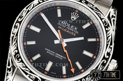 Milgauss 116400M 40MM Special Engraved Case Solid Sterling Silver 925 Bezel Black Dial with White Markers Asia 2836