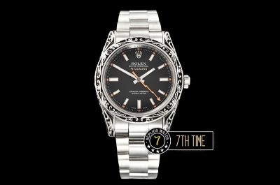 Milgauss 116400M 40MM Special Engraved Case Solid Sterling Silver 925 Bezel Black Dial with White Markers Asia 2836