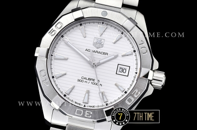 AquaRacer Calibre 5 White Dial with Stick Markers Solid Stainless Steel Bracelet
