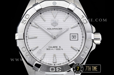 AquaRacer Calibre 5 White Dial with Stick Markers Solid Stainless Steel Bracelet