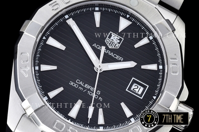 AquaRacer Calibre 5 Black Dial with Stick Markers Solid Stainless Steel Bracelet
