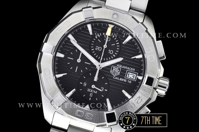 Aquaracer Calibre 16 Chronograph Black Dial with Stick Markers Solid Stainless Steel Bracelet
