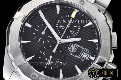 Aquaracer Calibre 16 Chronograph Black Dial with Stick Markers Solid Stainless Steel Bracelet