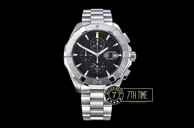 Aquaracer Calibre 16 Chronograph Black Dial with Stick Markers Solid Stainless Steel Bracelet
